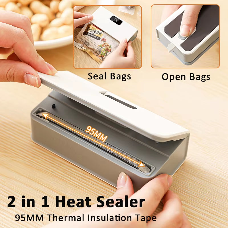 Mini Sealing Machine 2In1 Plastic Bag Sealer USB Rechargeable Portable Food Package Bags Sealer Handheld Plastic Bag Heat Sealer