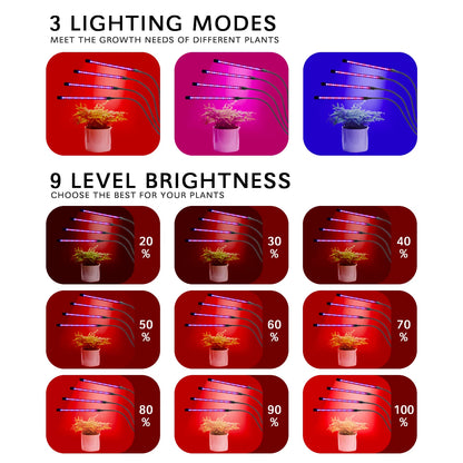 USB LED Plant Grow Light Indoor Garden 10 Dimmable Levels Grow Light Full Spectrum Timer Setting Hydroponic Greenhouse 3H/9H/12H